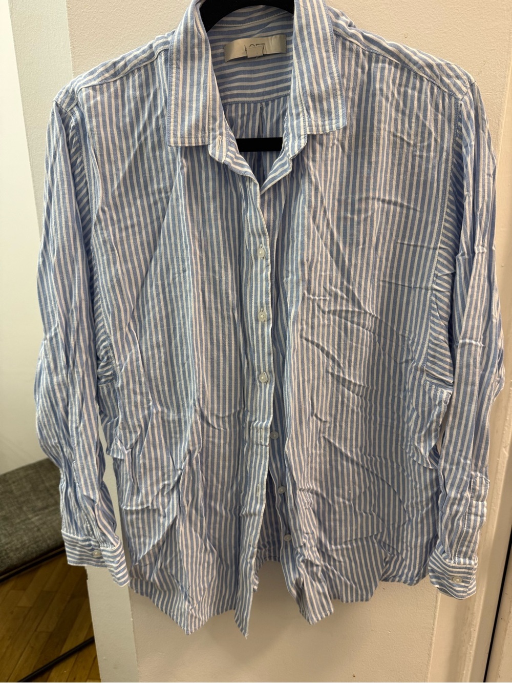 LOFT Blue and White Striped Men's Button-Down Shirt